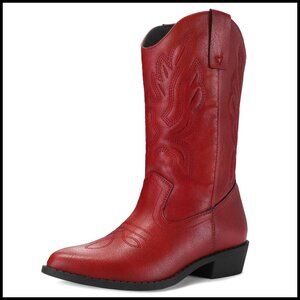 Women's Western Cowboy Boots Embroidered Mid-Calf Pointed Toe Pull-On